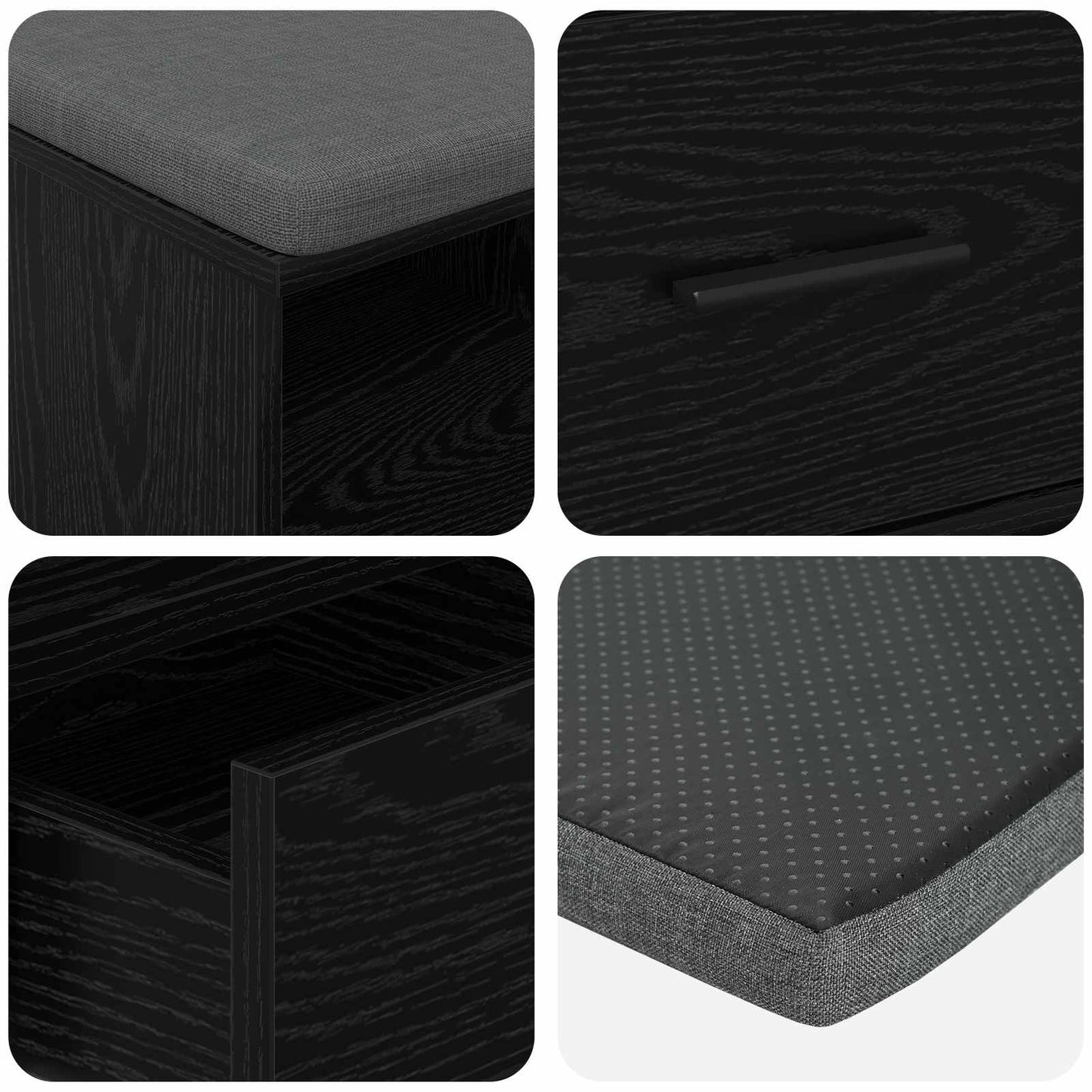 Előtér pad Fekete Tölgy 80 x 38 x 46 cm Műanyag Fa és Szövet