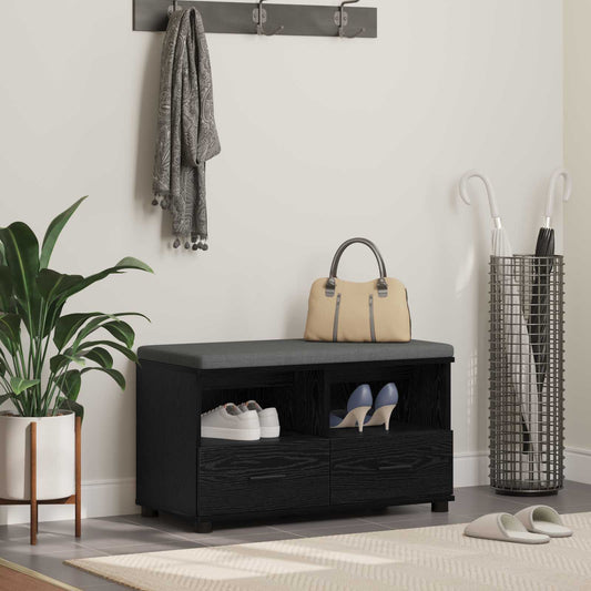 Előtér pad Fekete Tölgy 80 x 38 x 46 cm Műanyag Fa és Szövet