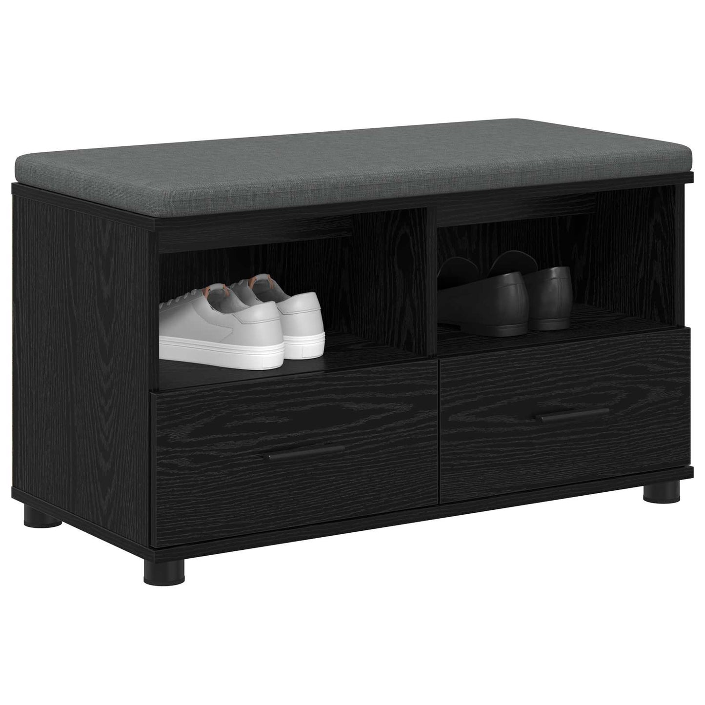 Előtér pad Fekete Tölgy 80 x 38 x 46 cm Műanyag Fa és Szövet