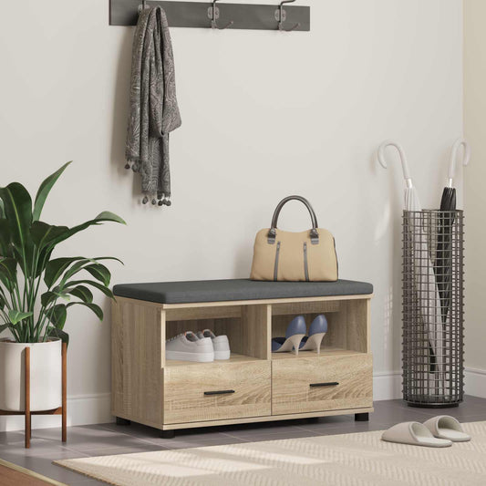 Előtér pad Sonoma tölgy 80 x 38 x 46 cm Műanyag Fa és Szövet