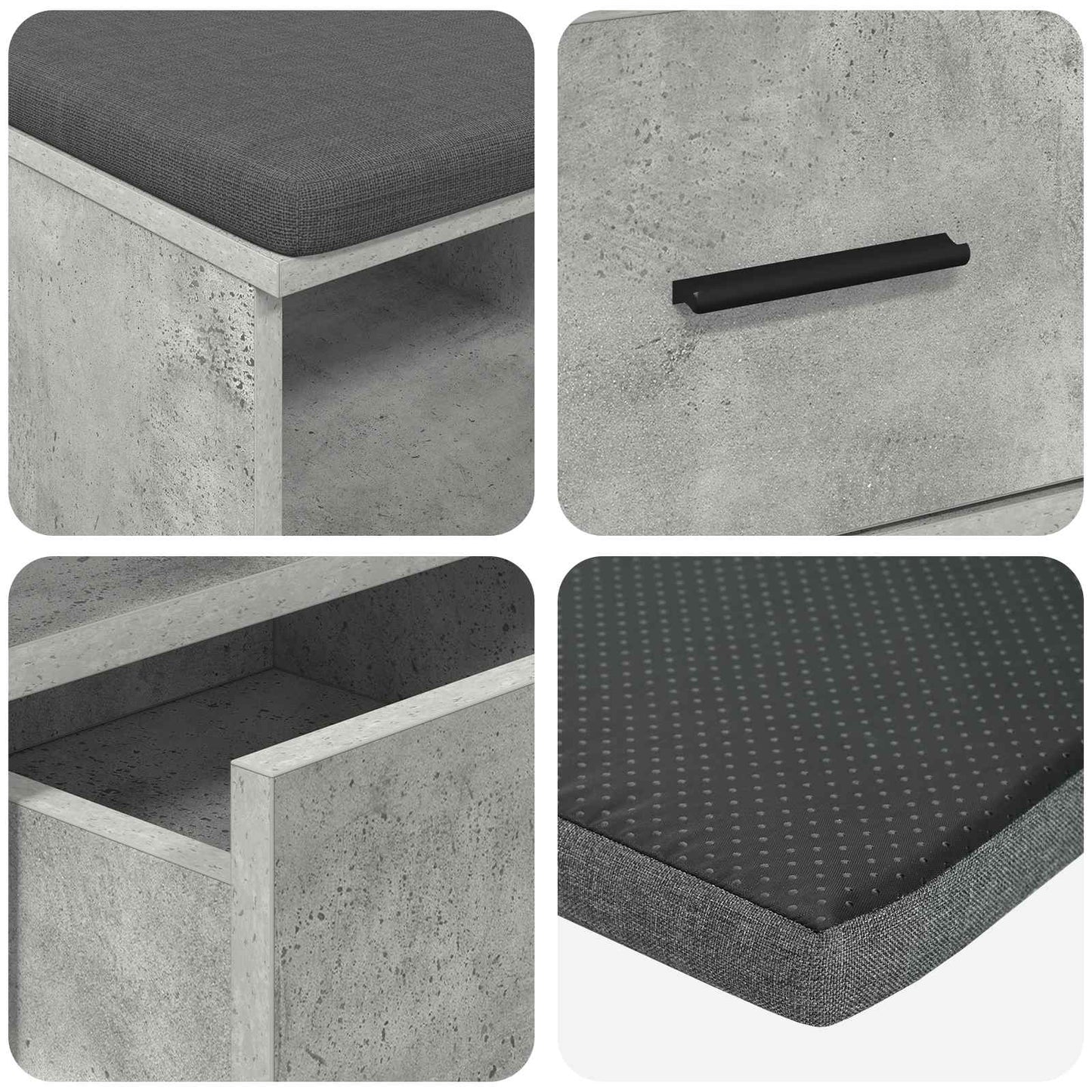Előtér pad Beton Szürke 80 x 38 x 46 cm Műanyag Fa és Szövet