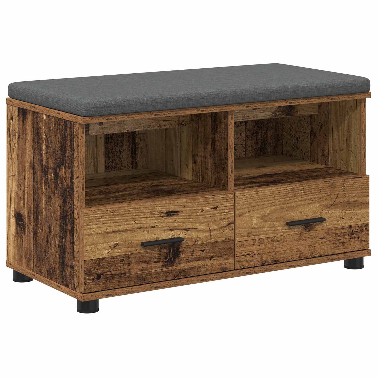 Előtér pad fiókkal Öreg fa 80 x 38 x 46 cm Műanyag Fa és Szövet
