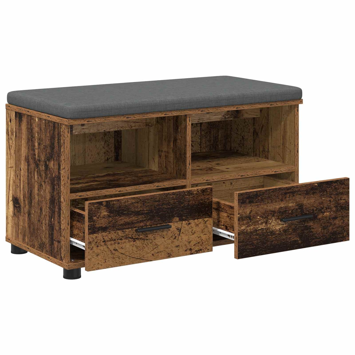 Előtér pad fiókkal Öreg fa 80 x 38 x 46 cm Műanyag Fa és Szövet