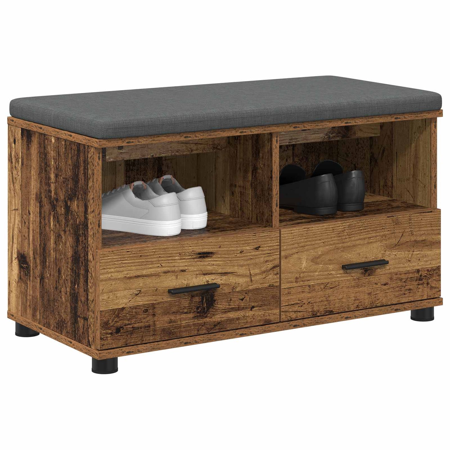 Előtér pad fiókkal Öreg fa 80 x 38 x 46 cm Műanyag Fa és Szövet
