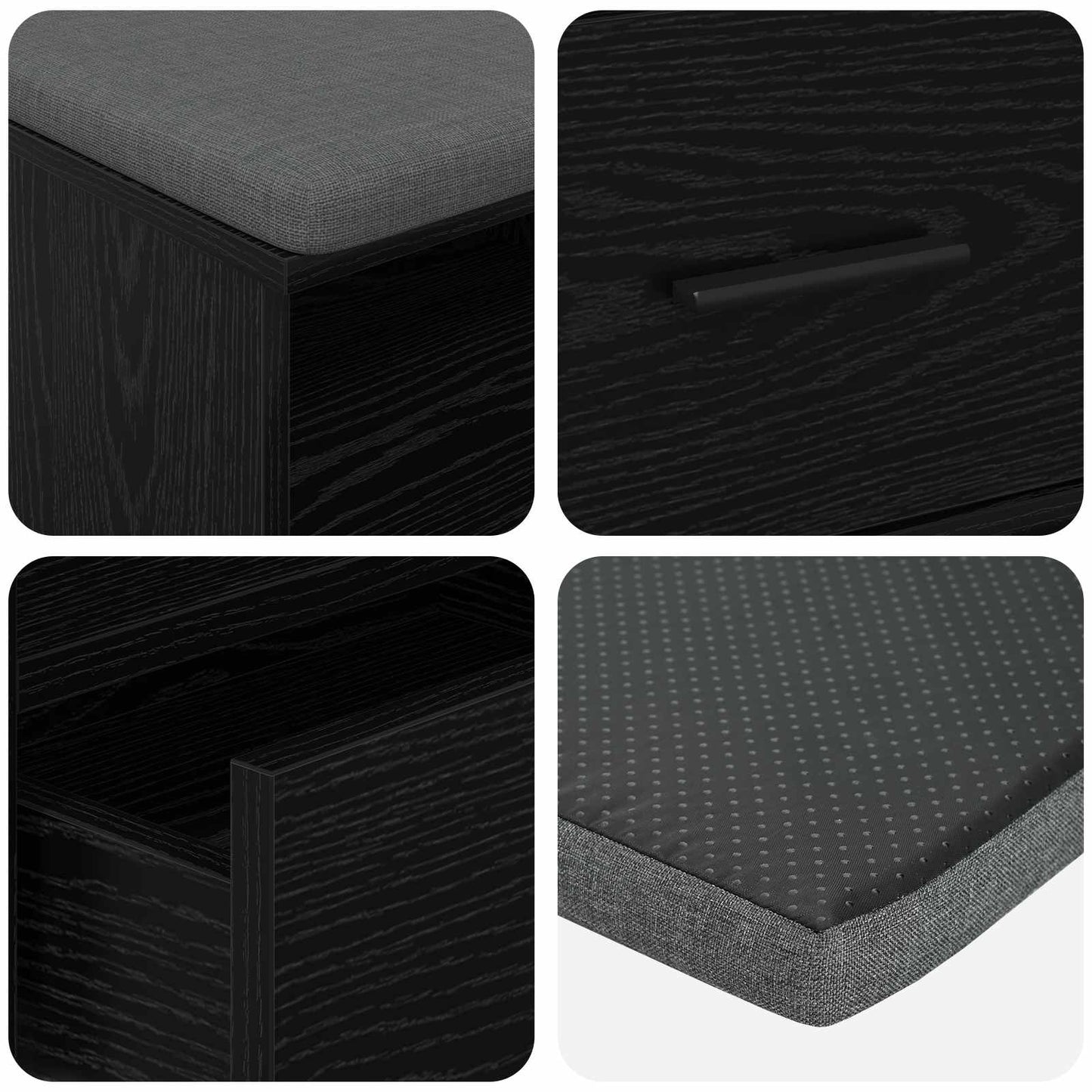 Előtér pad Fekete Tölgy 100 x 38 x 46 cm Műanyag Fa és Szövet