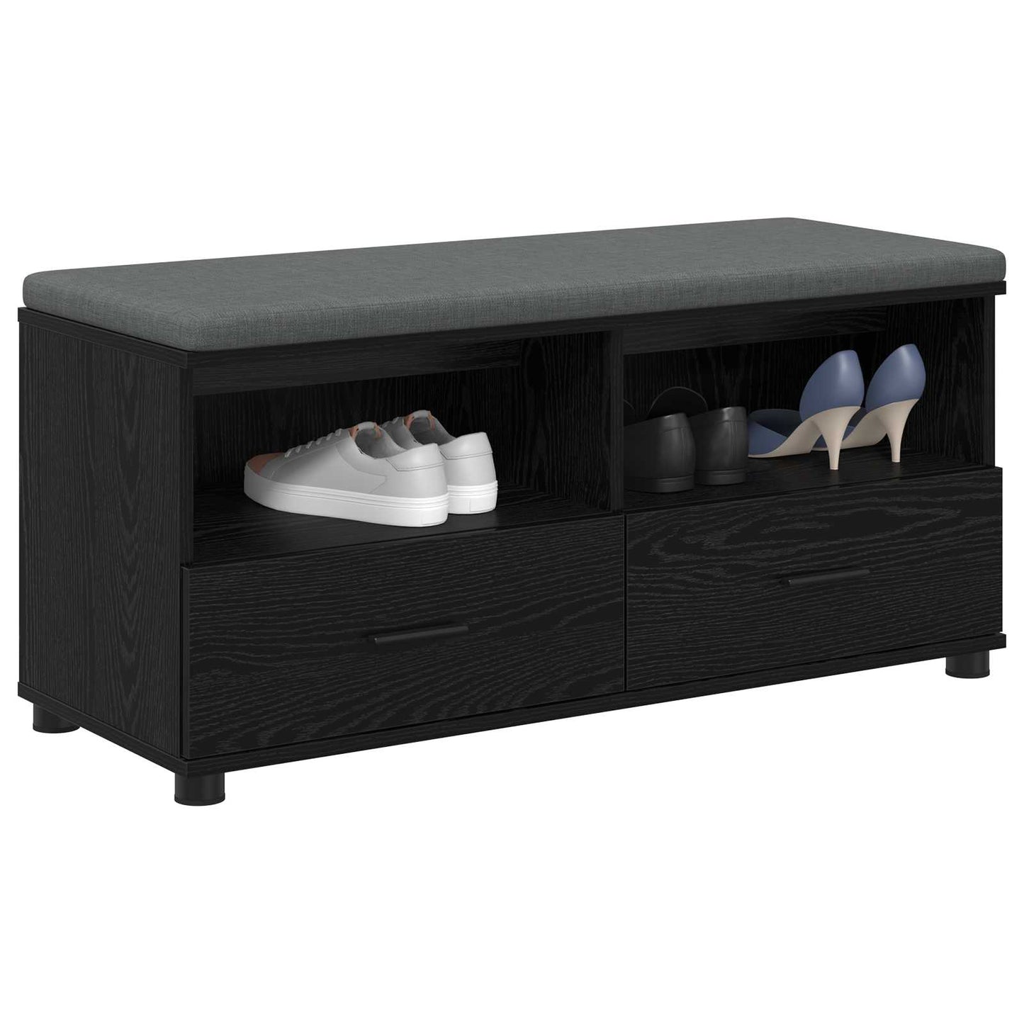 Előtér pad Fekete Tölgy 100 x 38 x 46 cm Műanyag Fa és Szövet