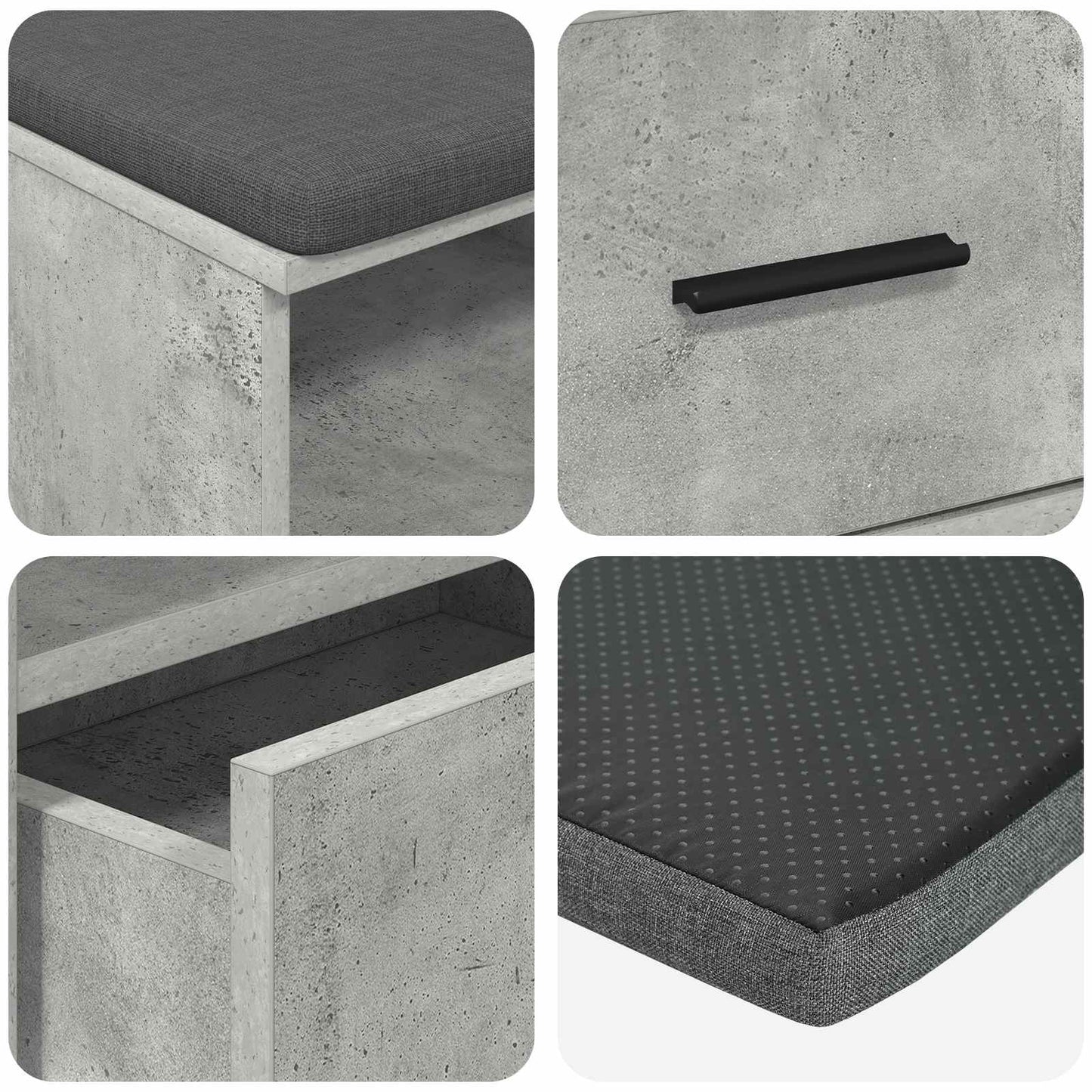 Előtér pad Beton Szürke 100 x 38 x 46 cm Műanyag Fa és Szövet