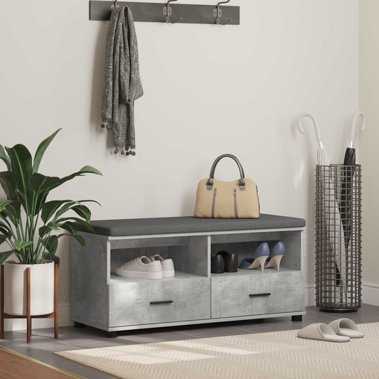 Előtér pad Beton Szürke 100 x 38 x 46 cm Műanyag Fa és Szövet