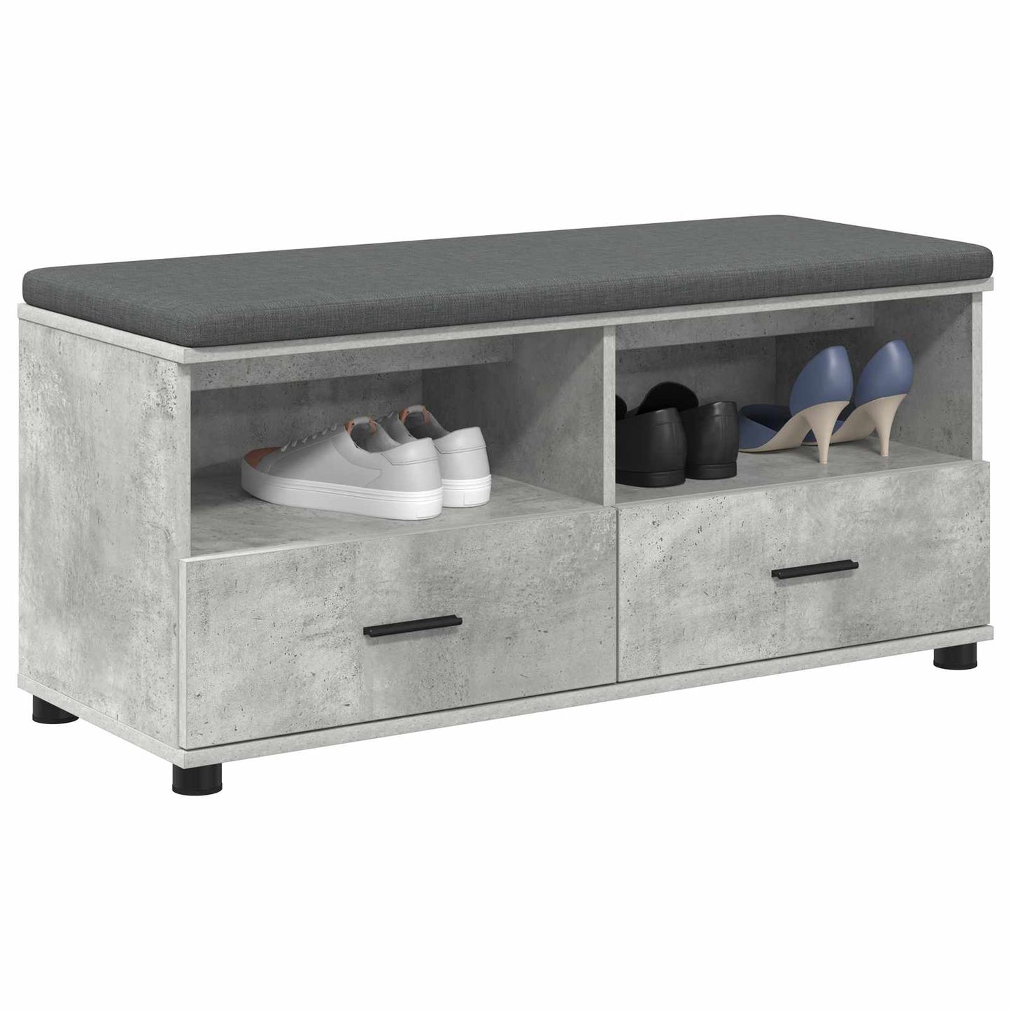 Előtér pad Beton Szürke 100 x 38 x 46 cm Műanyag Fa és Szövet