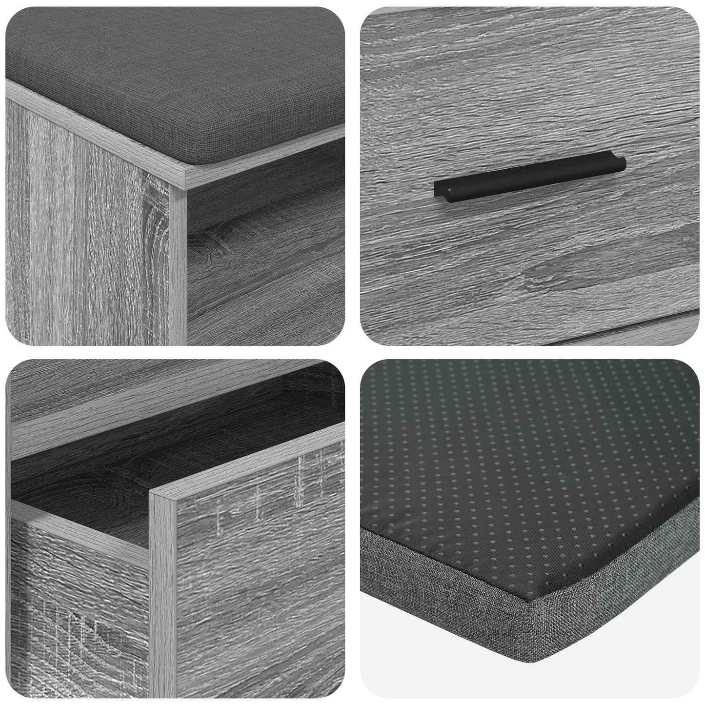 Előtér pad Szürke Sonoma 100 x 38 x 46 cm Műanyag Fa és Szövet