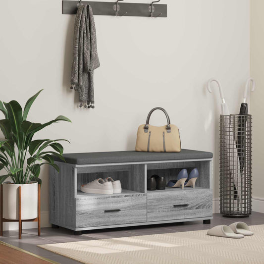 Előtér pad Szürke Sonoma 100 x 38 x 46 cm Műanyag Fa és Szövet