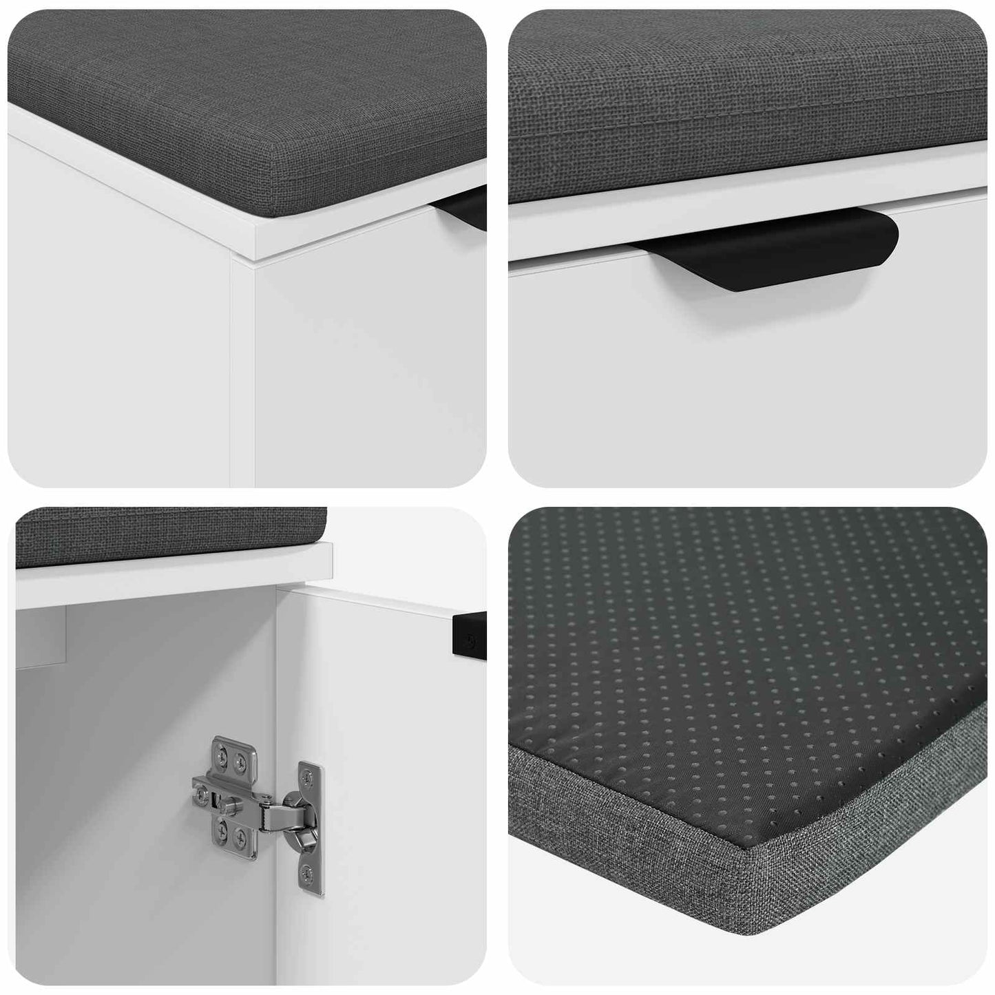 Előtér pad párnával Fehér 60 x 38 x 46 cm Műanyag Fa és Szövet