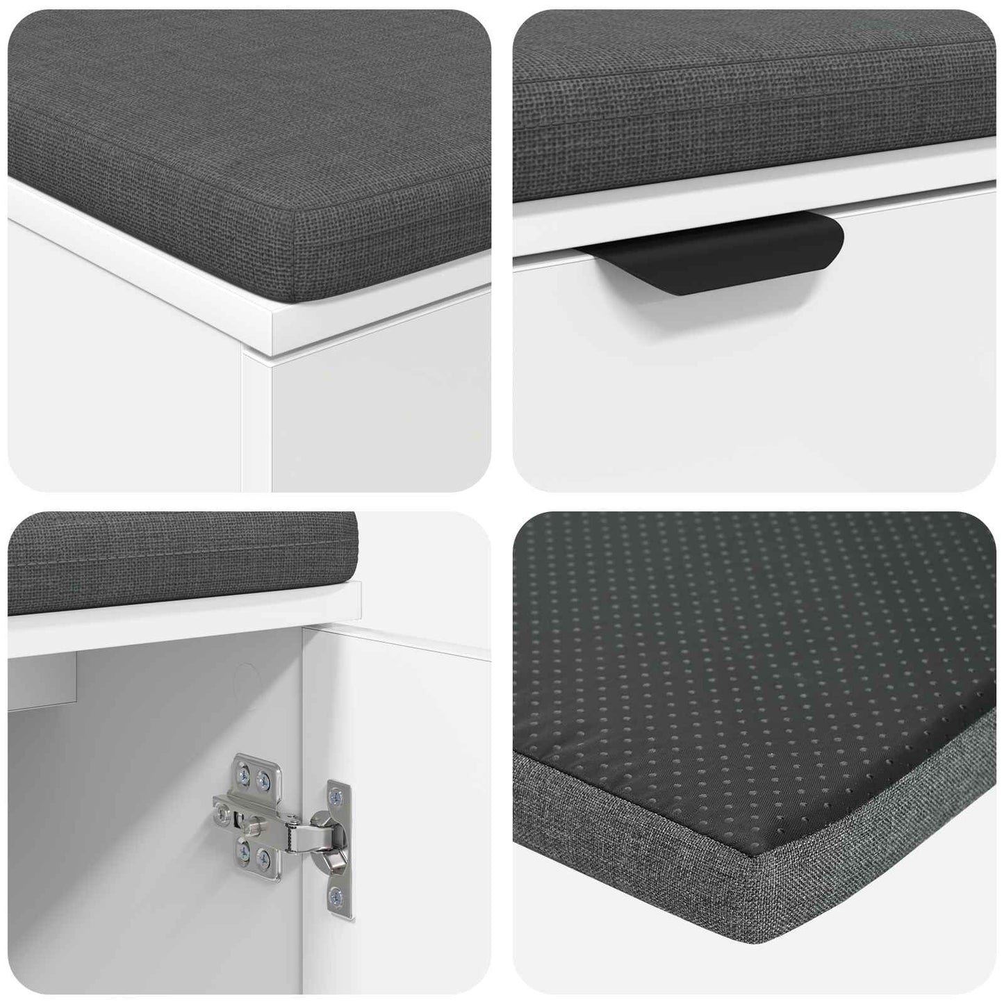 Előtér pad párnával Fehér 100 x 38 x 46 cm Műanyag Fa és Szövet