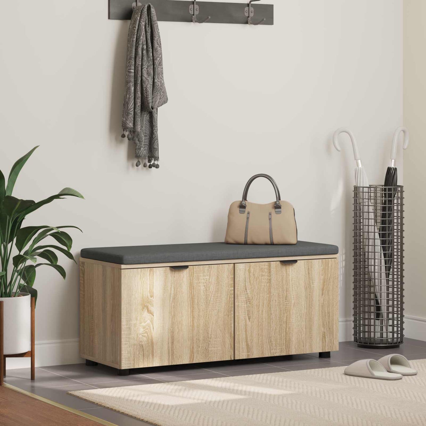 Előtér pad Sonoma tölgy 100 x 38 x 46 cm Műanyag Fa és Szövet