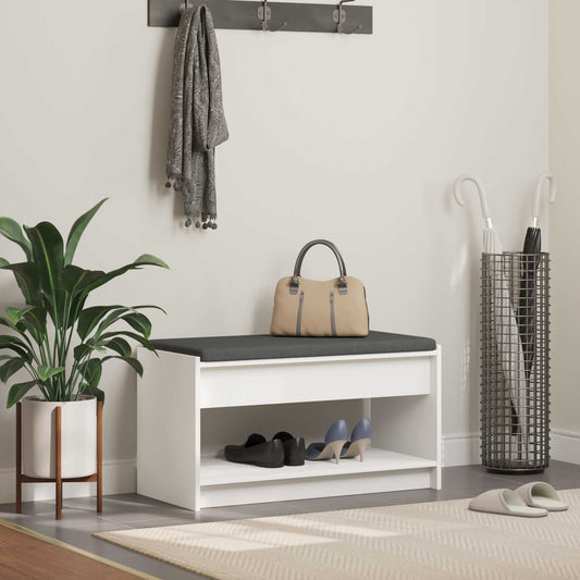 Előtér pad párnával Fehér 83 x 38 x 45 cm Műanyag Fa és Szövet