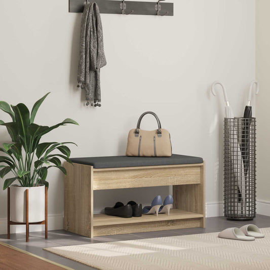 Előtér pad Sonoma tölgy 83 x 38 x 45 cm Műanyag Fa és Szövet