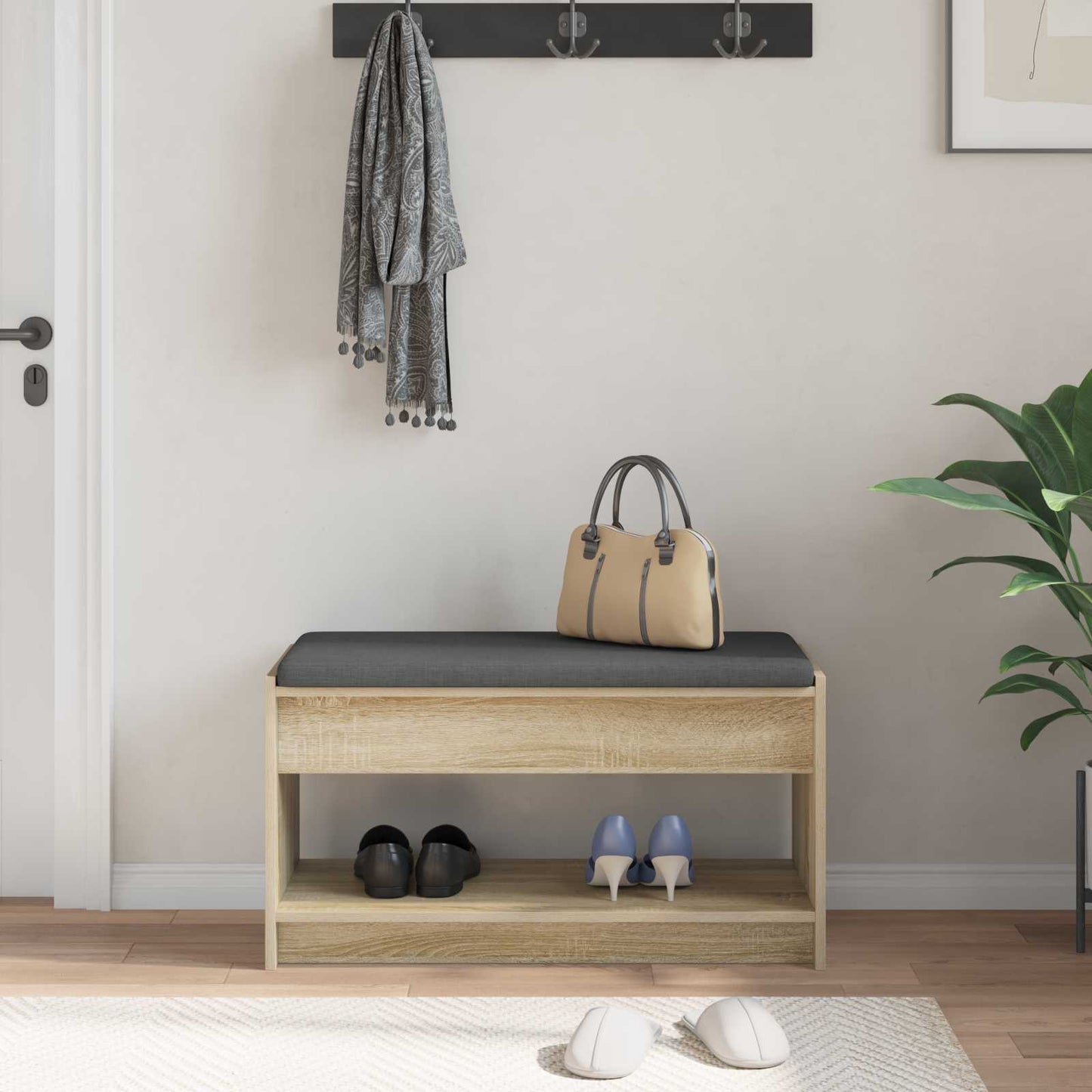 Előtér pad Sonoma tölgy 83 x 38 x 45 cm Műanyag Fa és Szövet