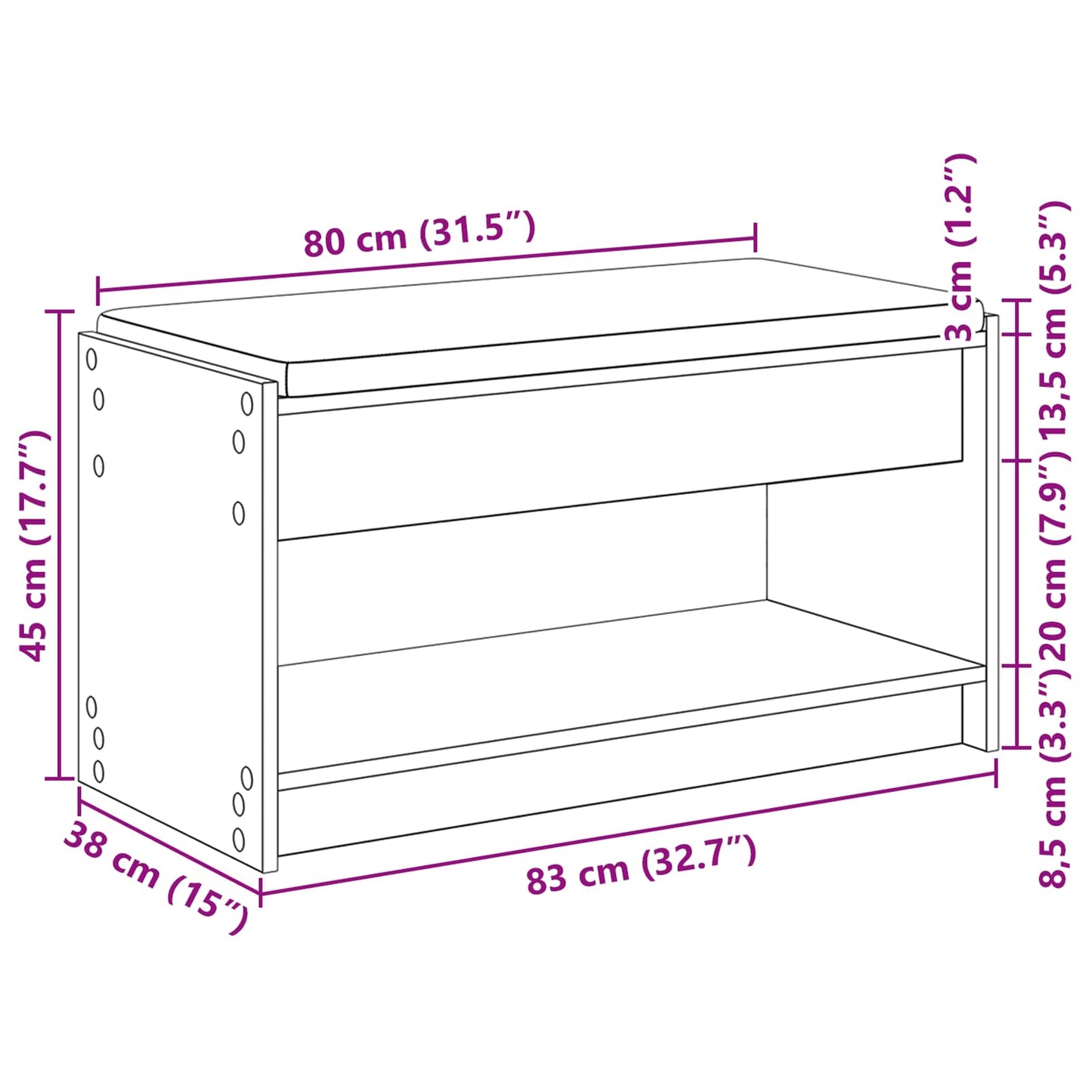 Előtér pad Füstölt Tölgy 83 x 38 x 45 cm Műanyag Fa és Szövet