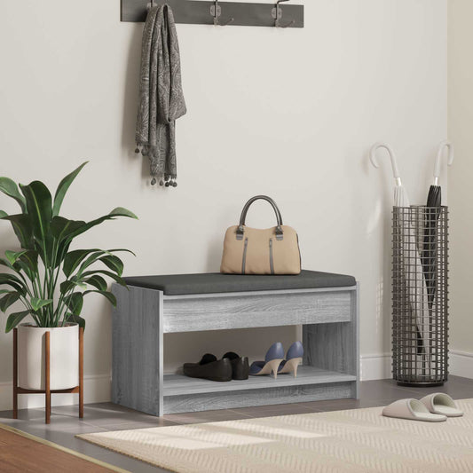 Előtér pad Szürke Sonoma 83 x 38 x 45 cm Műanyag Fa és Szövet