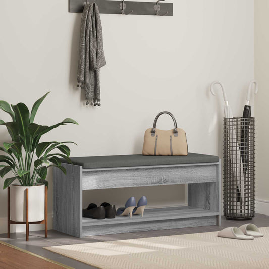 Előtér pad Szürke Sonoma 103 x 38 x 45 cm Műanyag Fa és Szövet