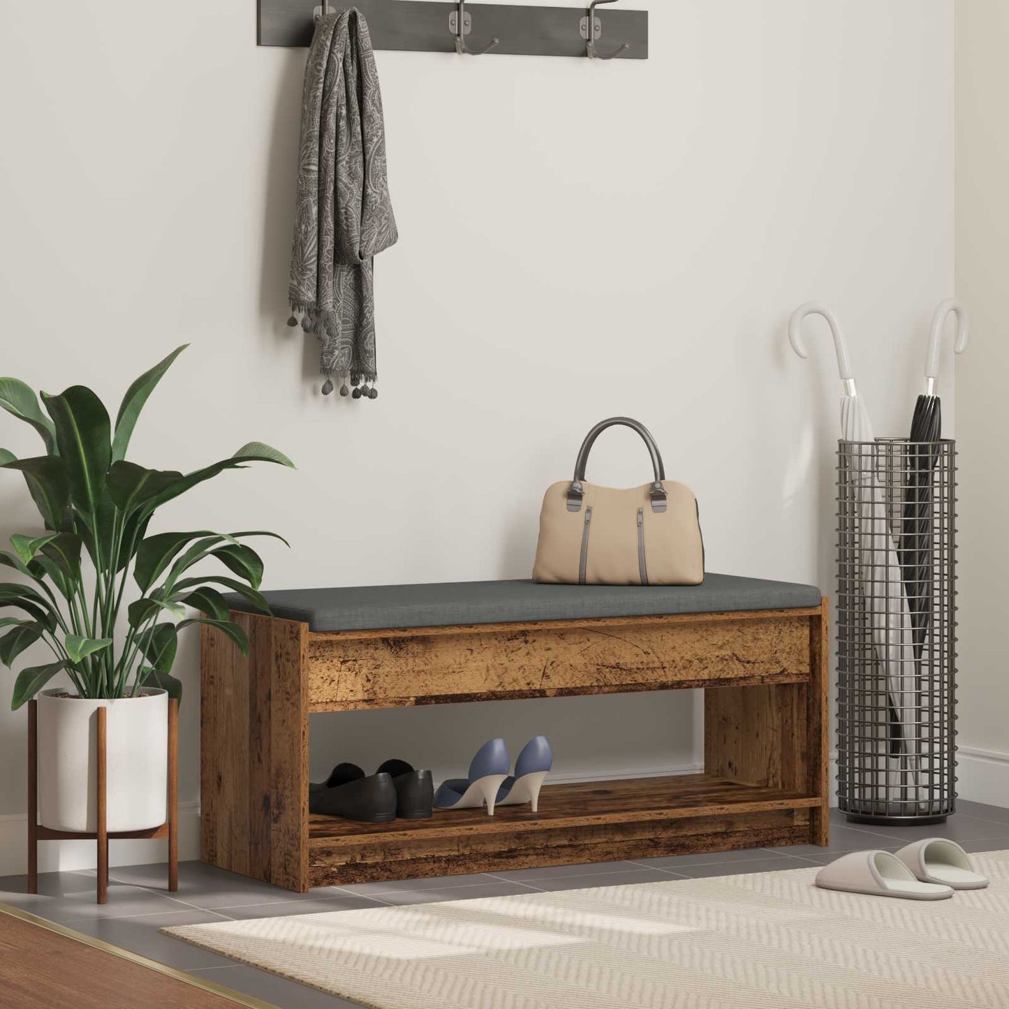 Előtér pad Öreg fa 103 x 38 x 45 cm Műanyag Fa és Szövet