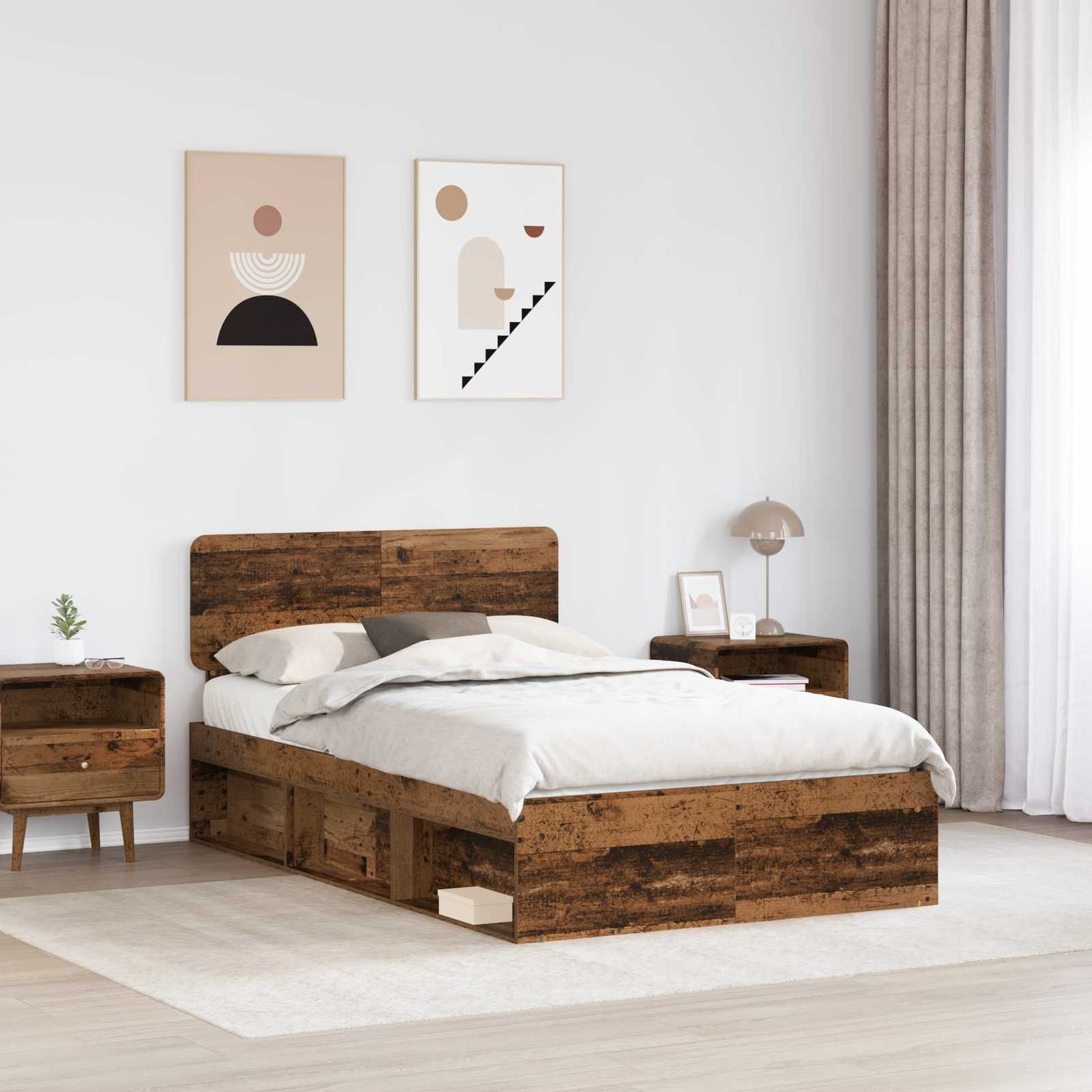 Ágykeret fejtámlával Öreg fa 120 x 190 cm Tömör fenyőfa