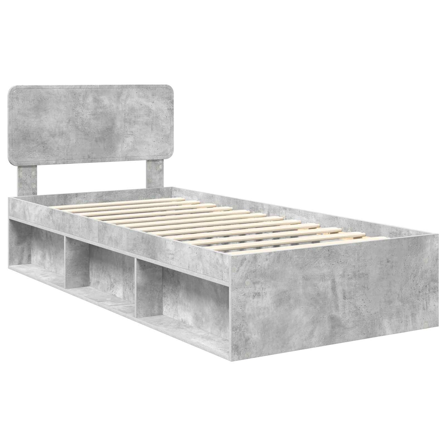 Ágykeret fejtámlával Beton Szürke 90 x 190 cm Tömör fenyőfa
