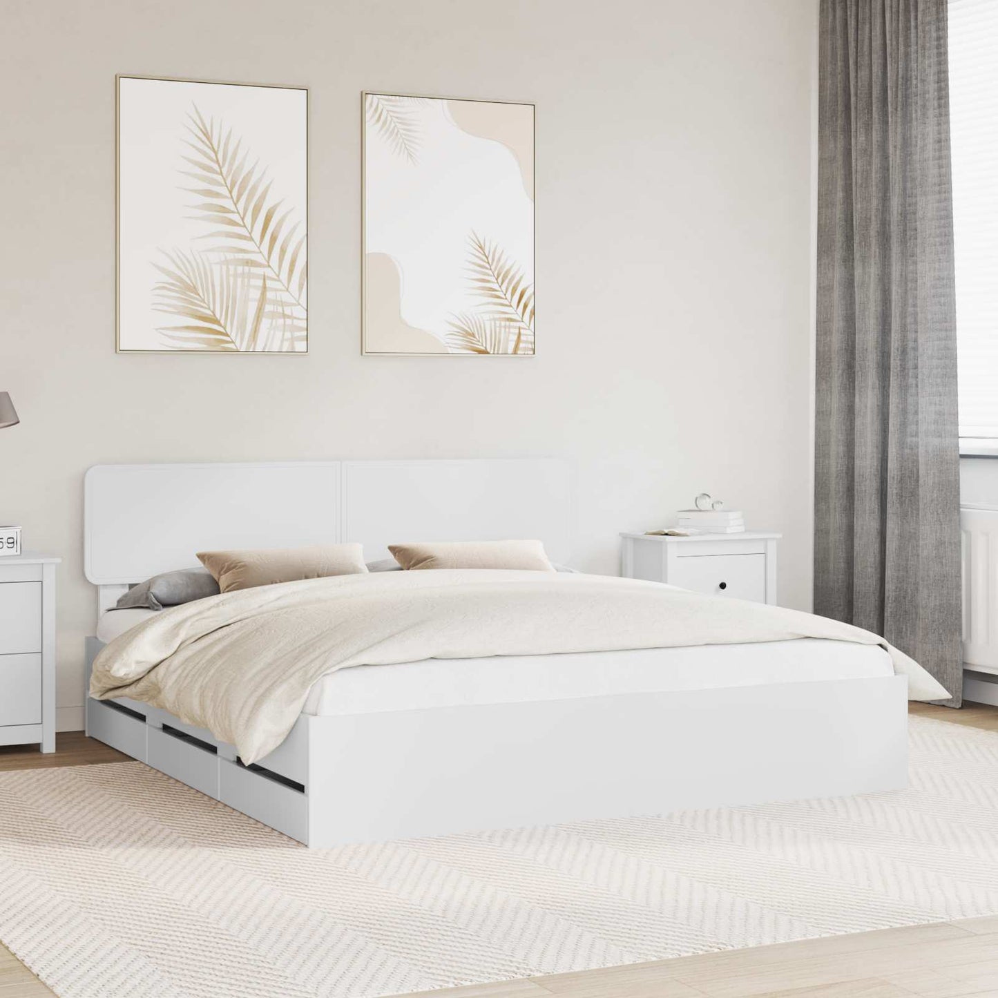 Ágykeret fiókkal fejtámlával Fehér 200 x 200 cm Mérnöki fa