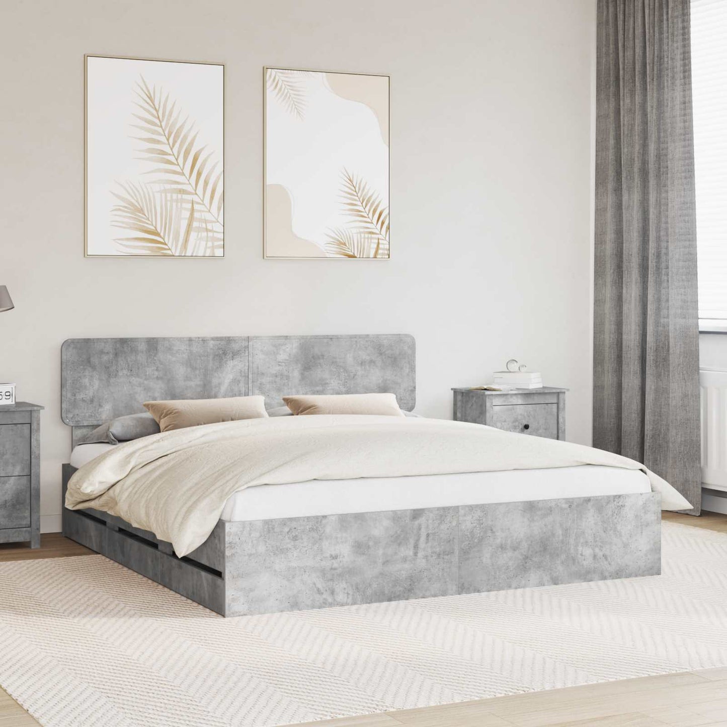 Ágykeret fiókkal tárolóval Beton Szürke 200 x 200 cm Mérnöki fa