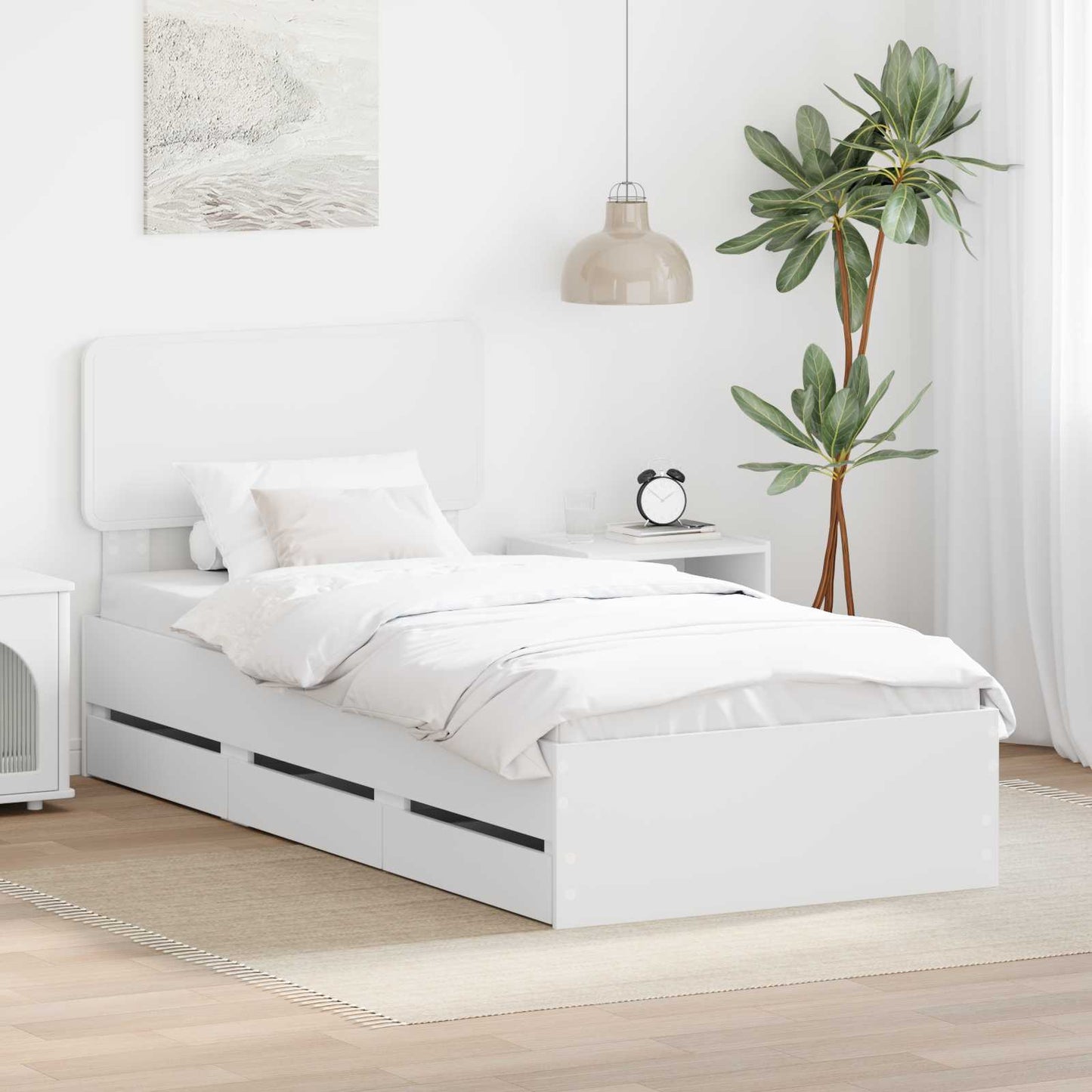Ágykeret fiókkal fejtámlával Fehér 100 x 200 cm Mérnöki fa