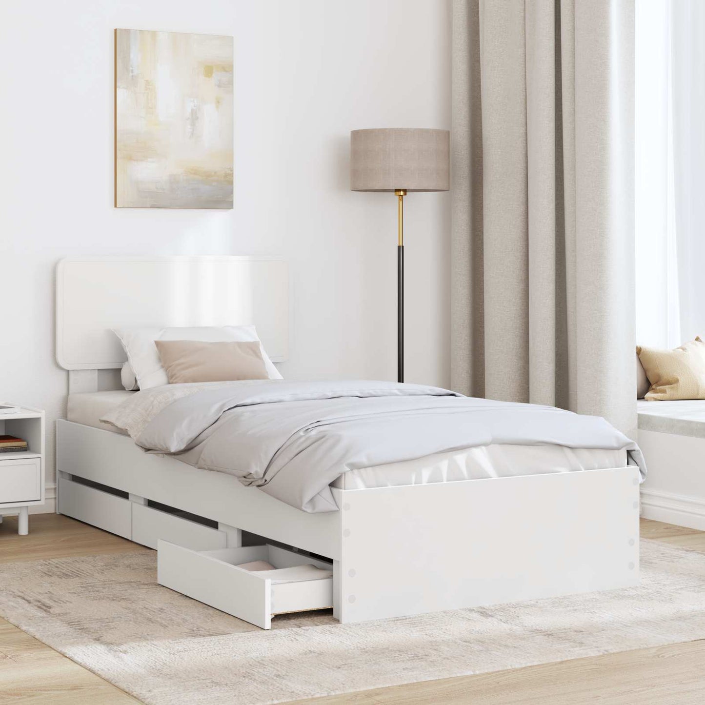 Ágykeret fiókkal fejtámlával Fehér 90 x 200 cm Mérnöki fa