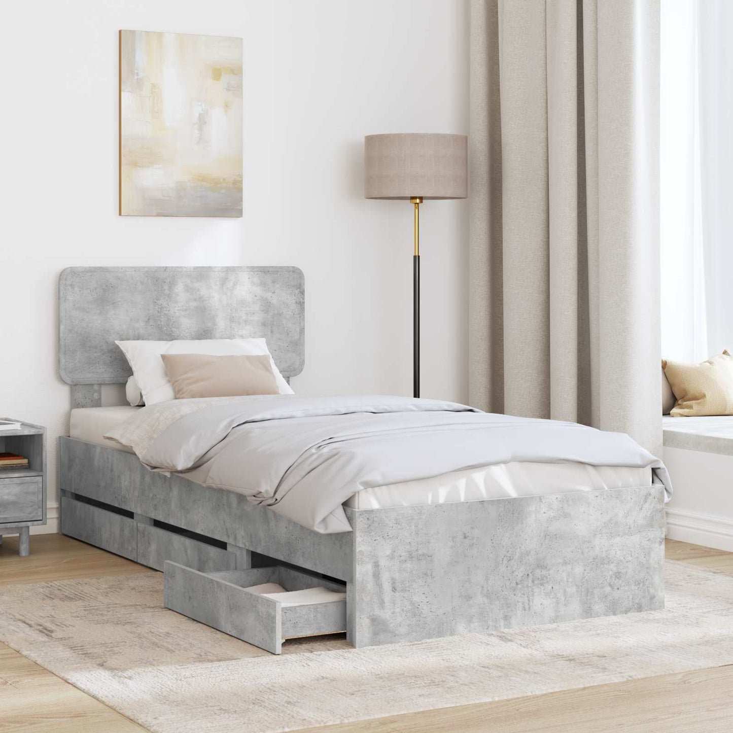Ágykeret fiókkal tárolóval Beton Szürke 90 x 200 cm Mérnöki fa