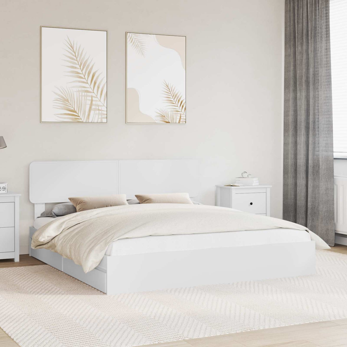 Tárolós Ágy fiókkal fejtámlával Fehér 180 x 200 cm Szerelt Fa