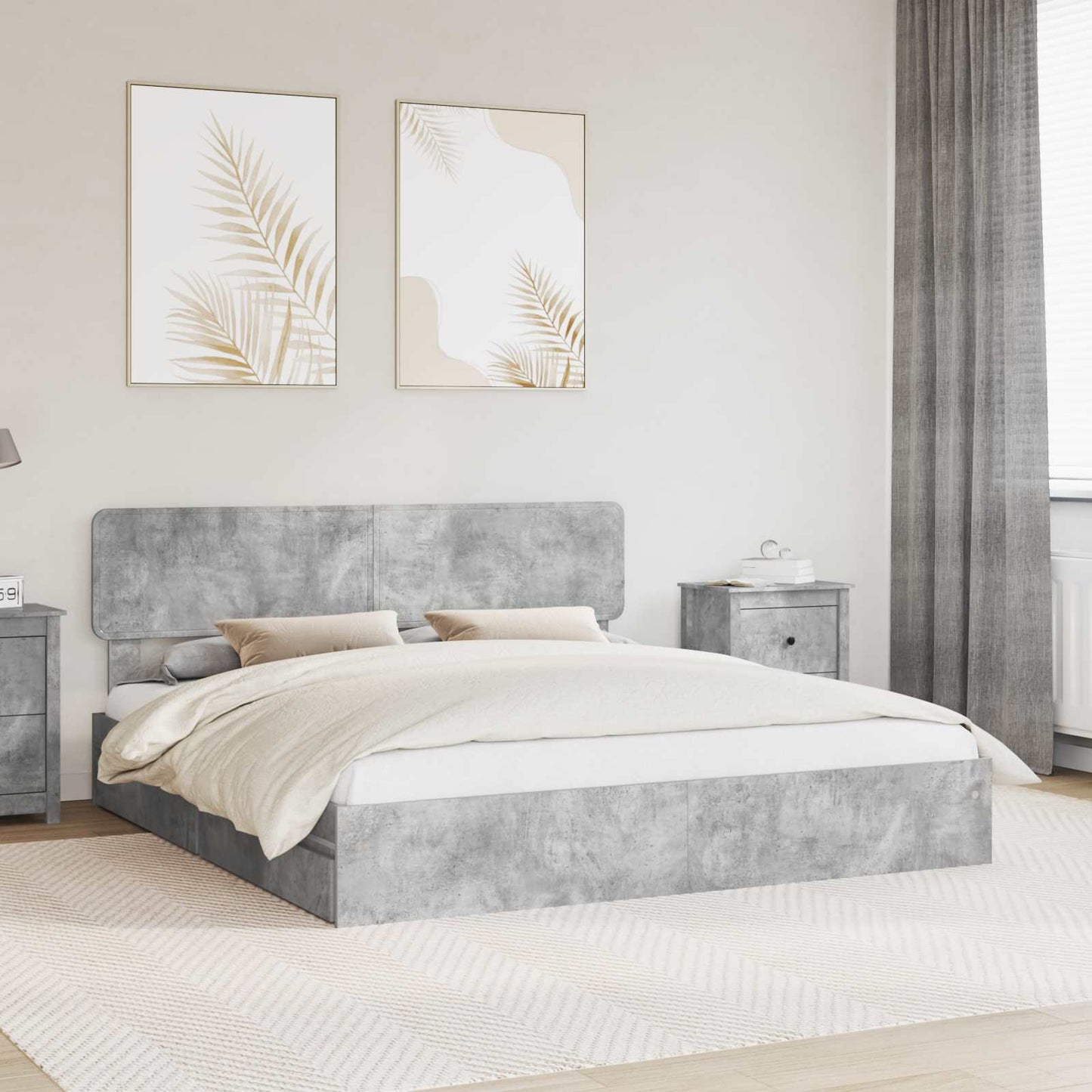 Tárolós Ágy fiókkal Beton Szürke 180 x 200 cm Szerelt Fa