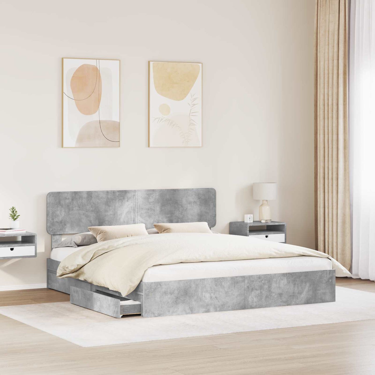 Tárolós Ágy fiókkal Beton Szürke 180 x 200 cm Szerelt Fa