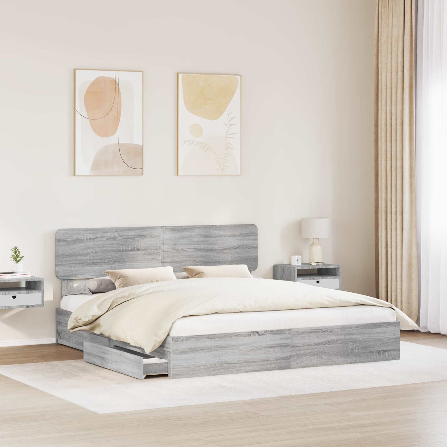 Tárolós Ágy fiókkal Szürke Sonoma 180 x 200 cm Szerelt Fa