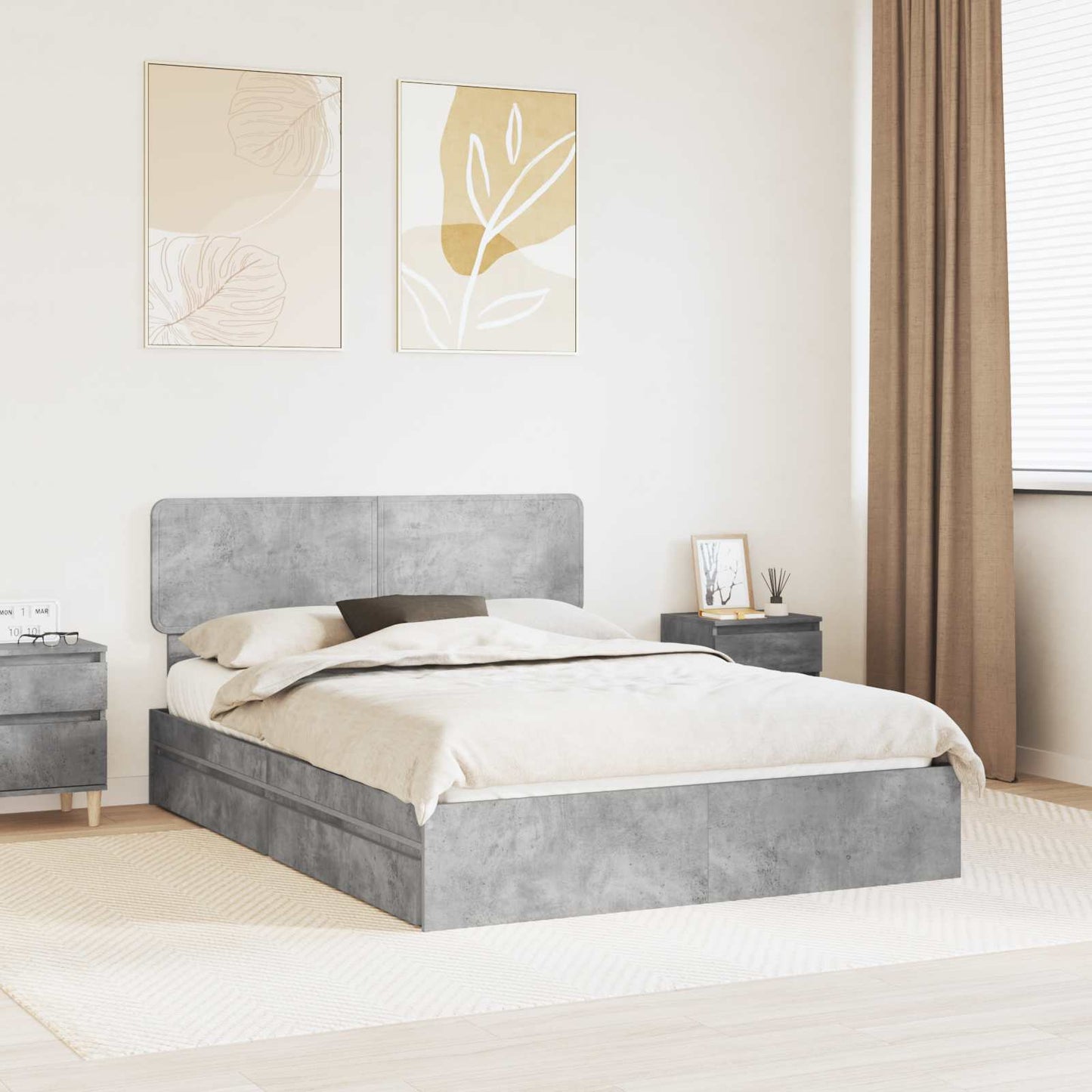 Tárolós Ágy fiókkal Beton Szürke 150 x 200 cm Szerelt Fa
