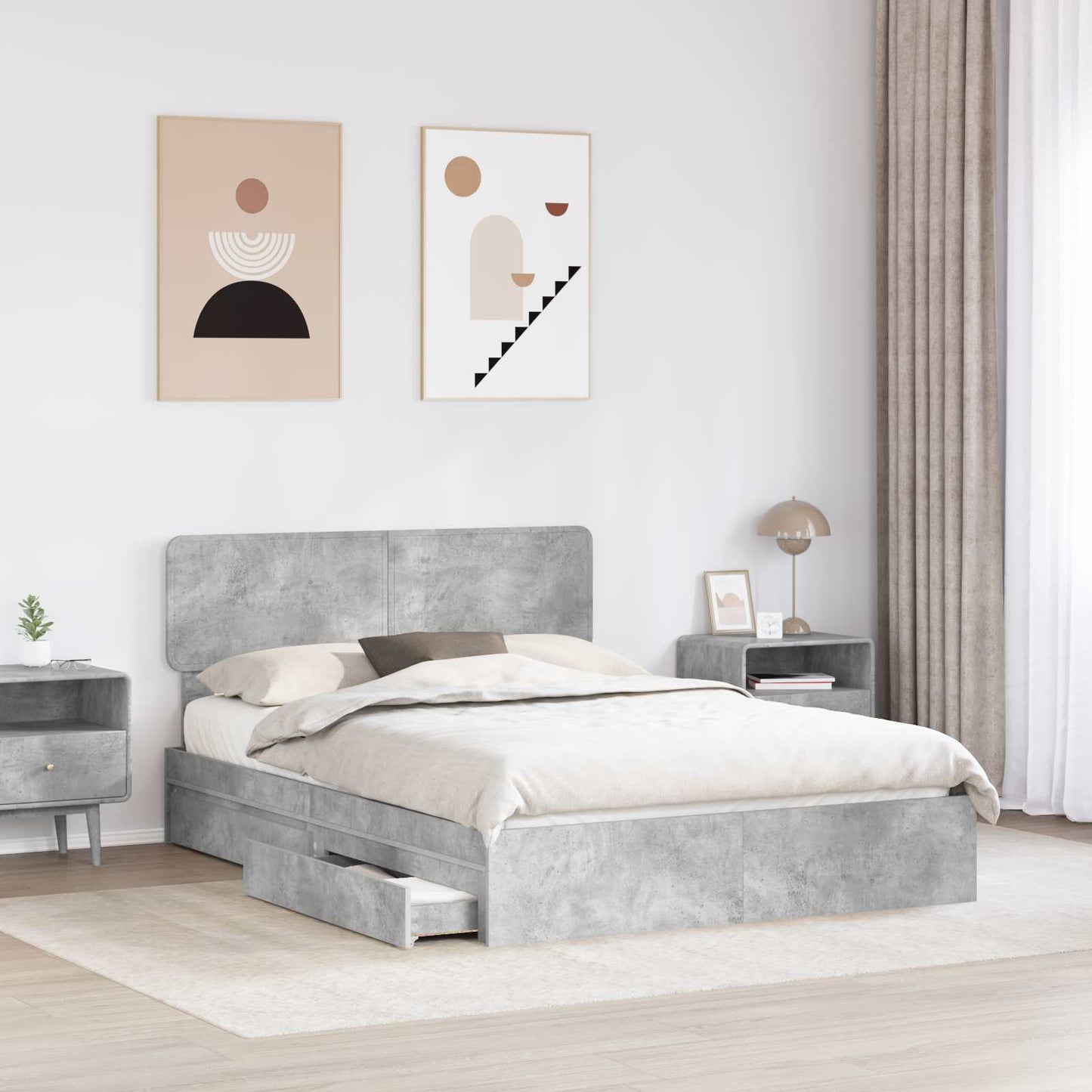 Tárolós Ágy fiókkal Beton Szürke 150 x 200 cm Szerelt Fa