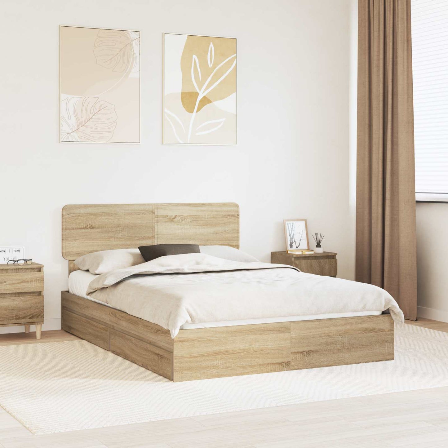 Tárolós Ágy fiókkal Sonoma tölgy 140 x 190 cm Szerelt Fa