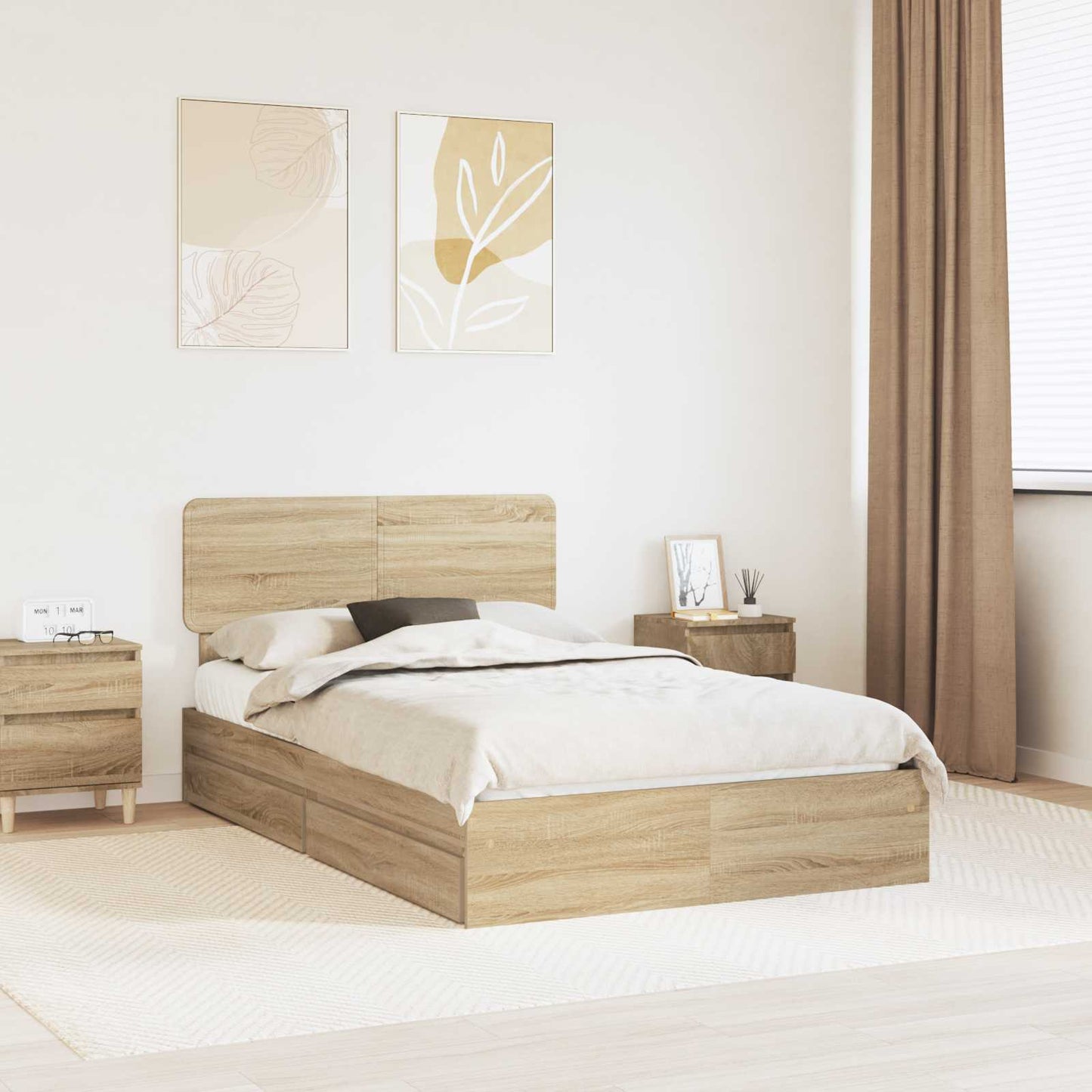 Tárolós Ágy fiókkal Sonoma tölgy 135 x 190 cm Szerelt Fa