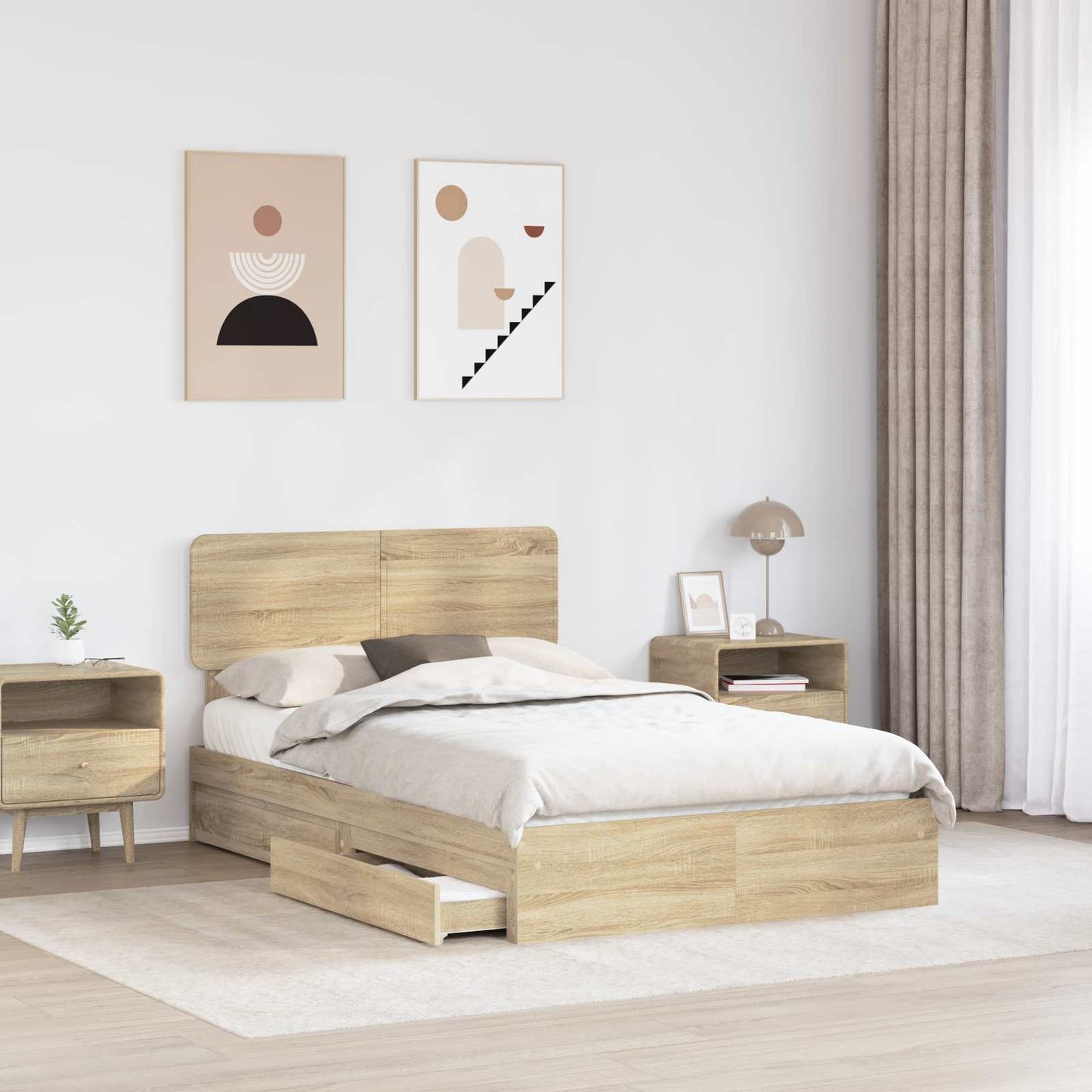 Tárolós Ágy fiókkal Sonoma tölgy 135 x 190 cm Szerelt Fa