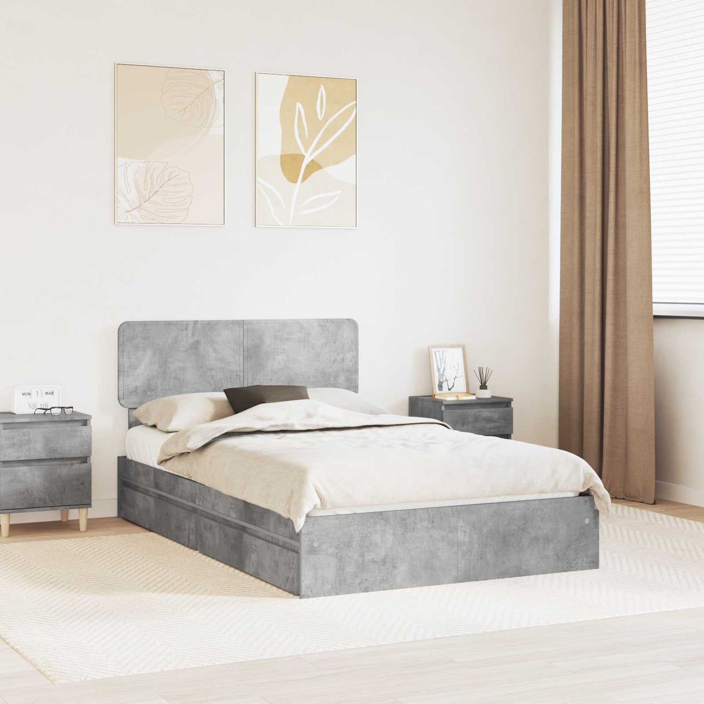 Tárolós Ágy fiókkal Beton Szürke 135 x 190 cm Szerelt Fa