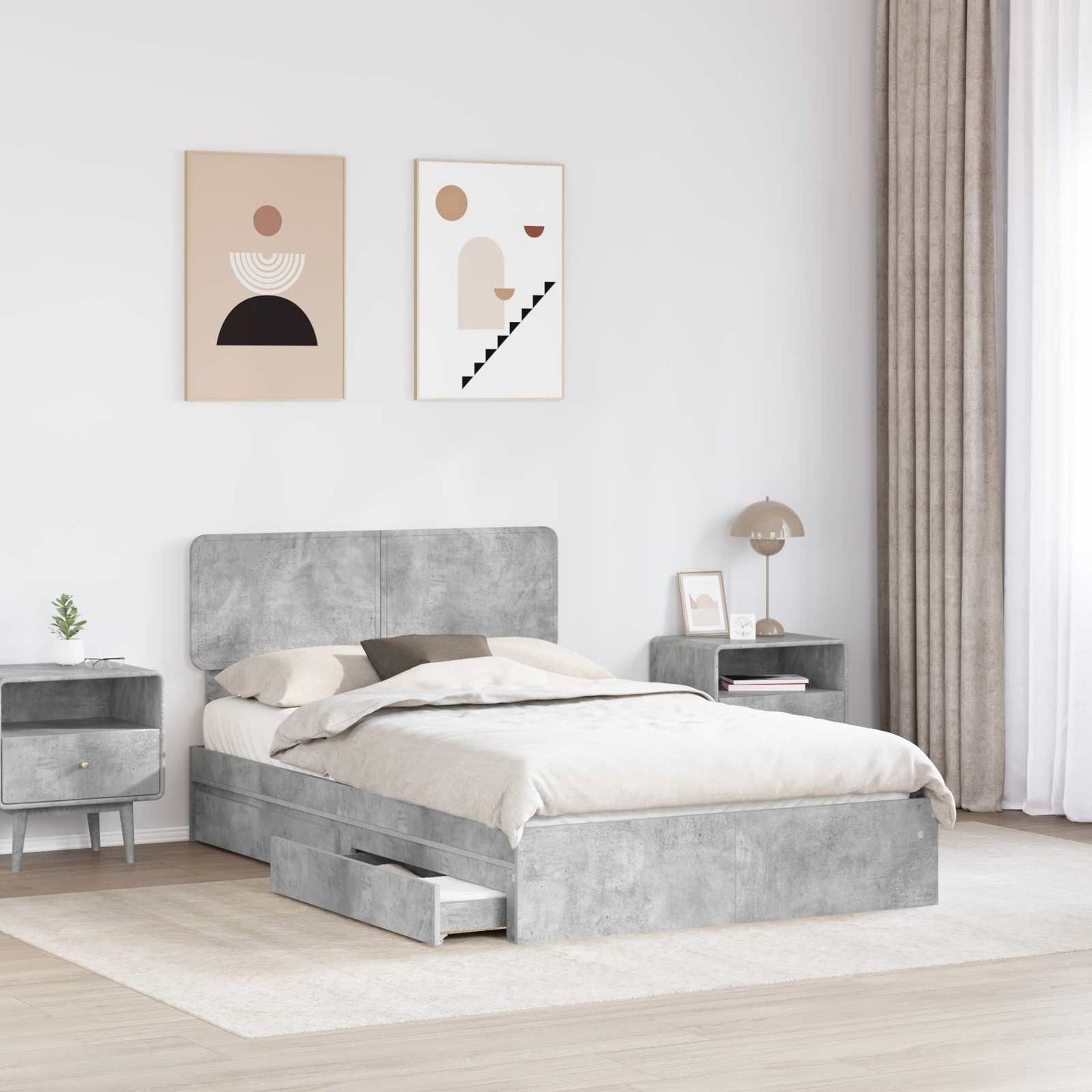 Tárolós Ágy fiókkal Beton Szürke 135 x 190 cm Szerelt Fa