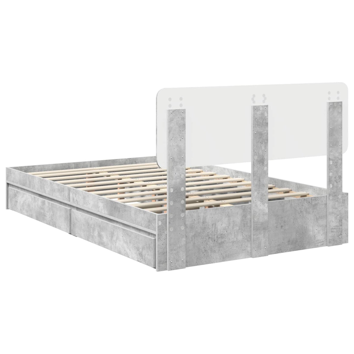 Tárolós Ágy fiókkal Beton Szürke 135 x 190 cm Szerelt Fa