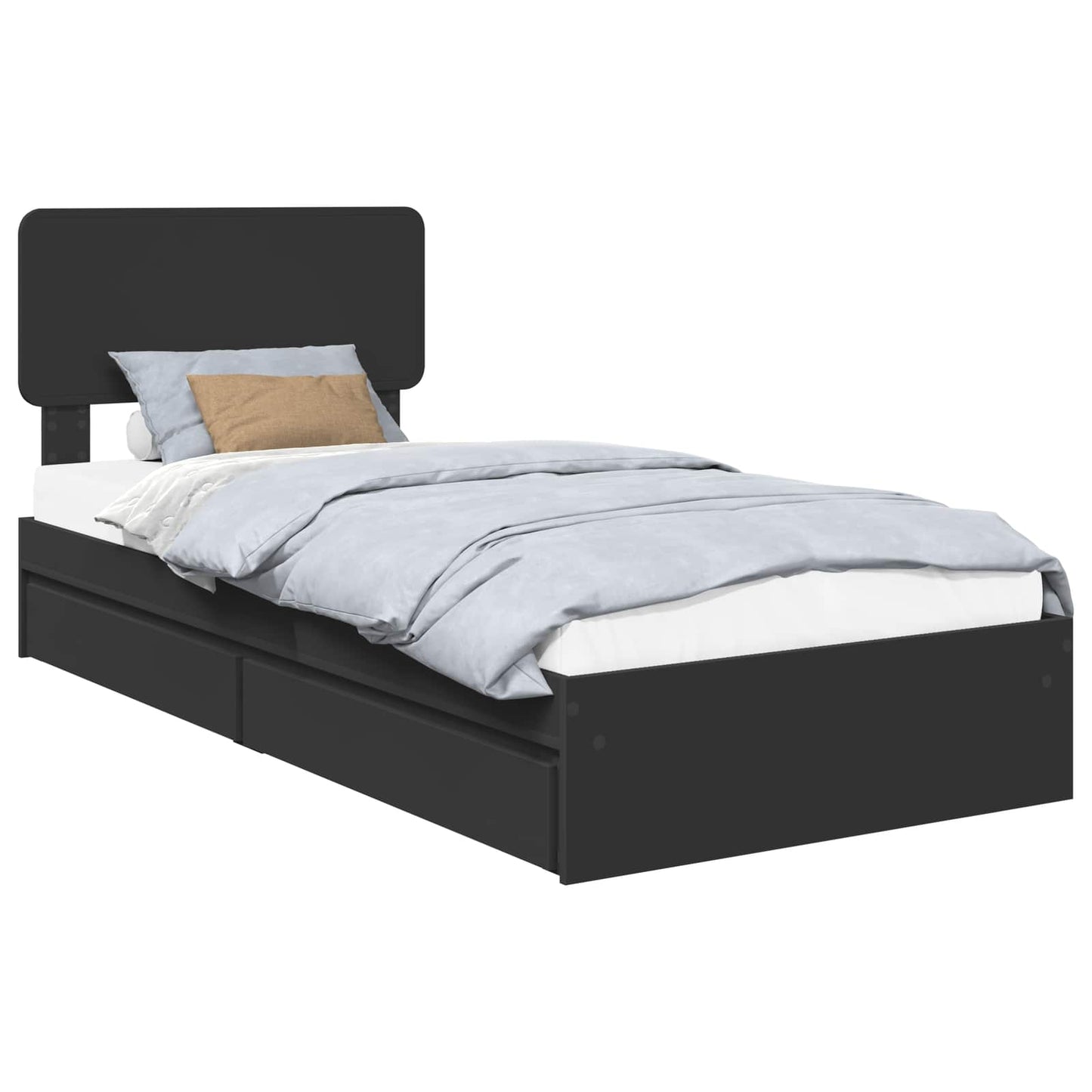 Tárolós Ágy fiókkal fejtámlával Fekete 90 x 190 cm Szerelt Fa