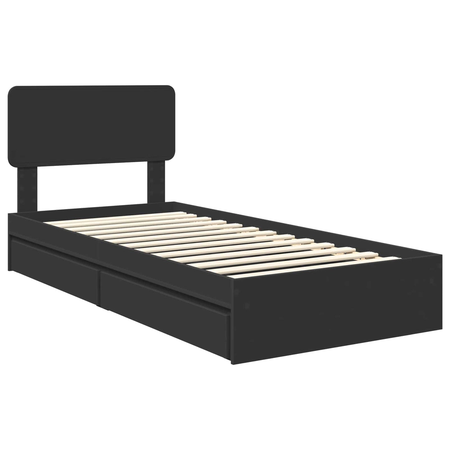 Tárolós Ágy fiókkal fejtámlával Fekete 90 x 190 cm Szerelt Fa