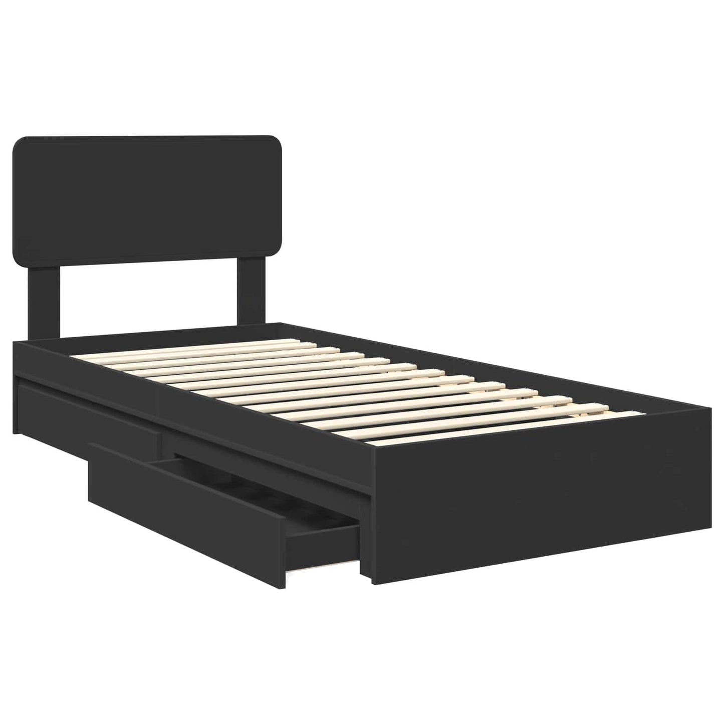 Tárolós Ágy fiókkal fejtámlával Fekete 90 x 190 cm Szerelt Fa