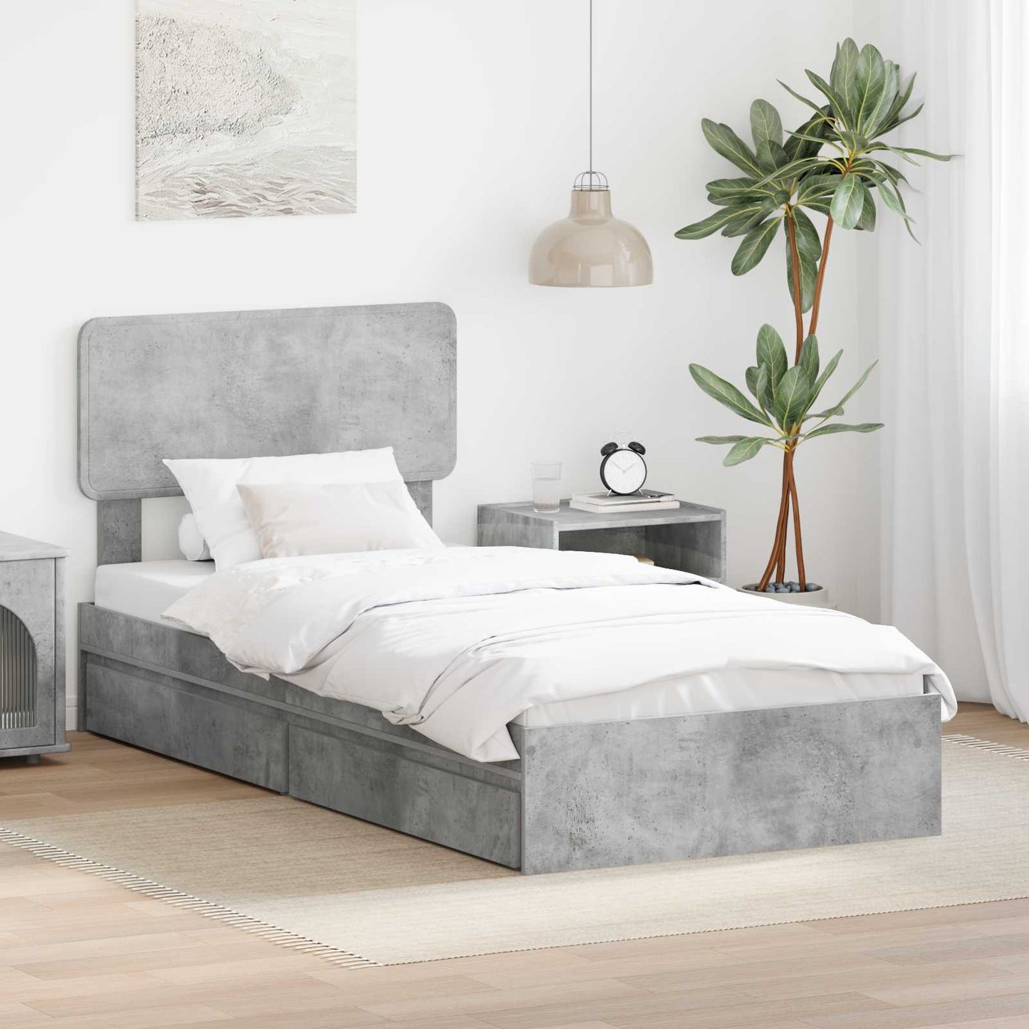 Tárolós Ágy fiókkal Beton Szürke 90 x 190 cm Szerelt Fa