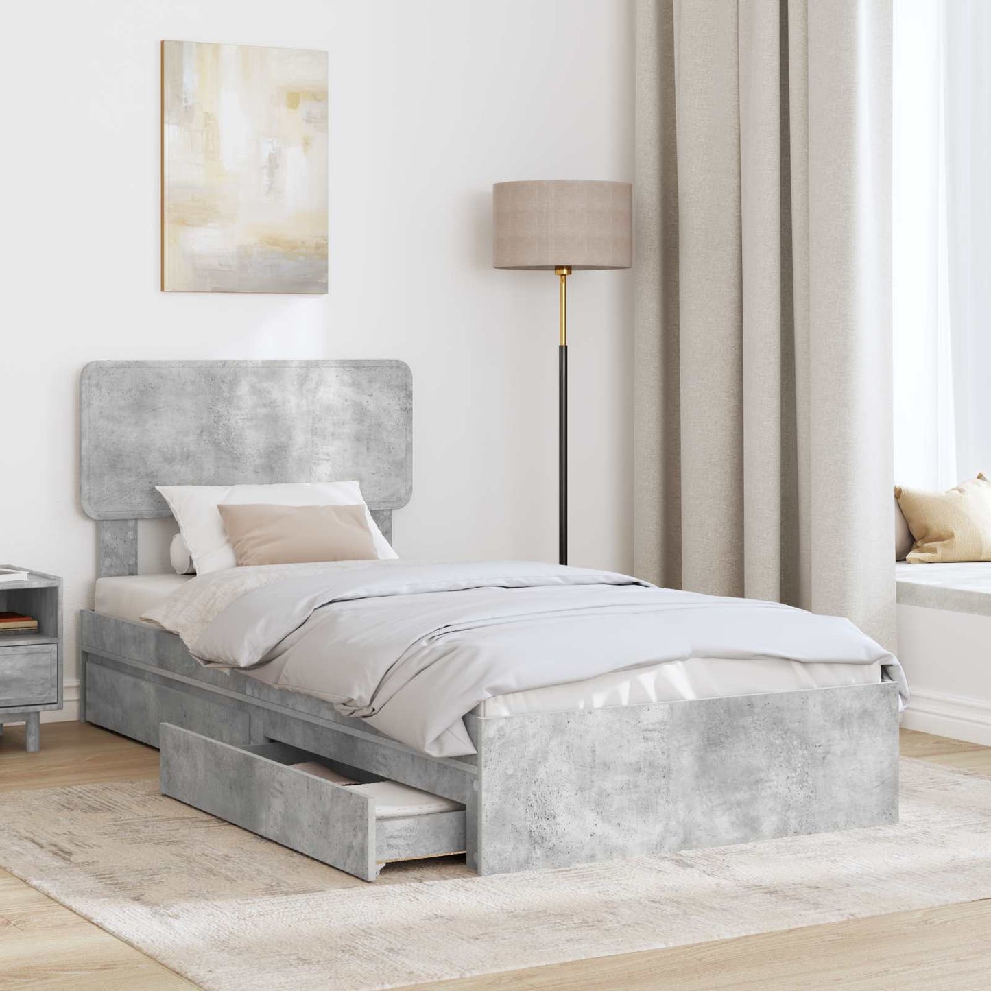 Tárolós Ágy fiókkal Beton Szürke 90 x 190 cm Szerelt Fa