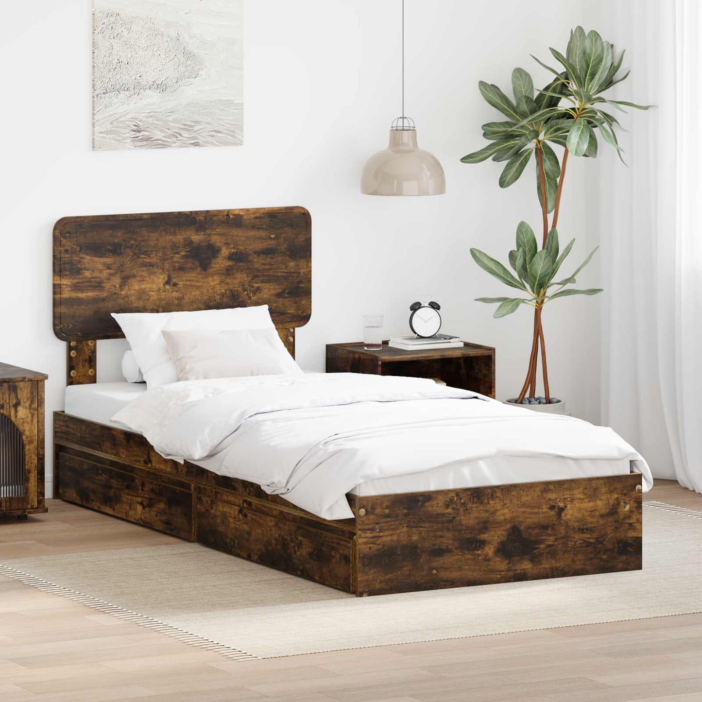 Tárolós Ágy fiókkal Füstölt tölgy 90 x 190 cm Szerelt Fa